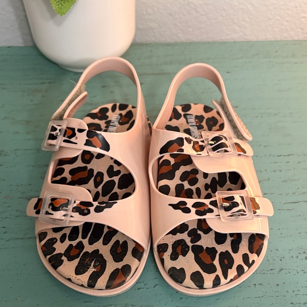 Mini Melissa Kids Pink Leopard Print Sandals SZ 8 T box 109